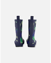Deux par Little Boys Printed Rain Boots Blue And Green Dino On Navy - Toddler|Child