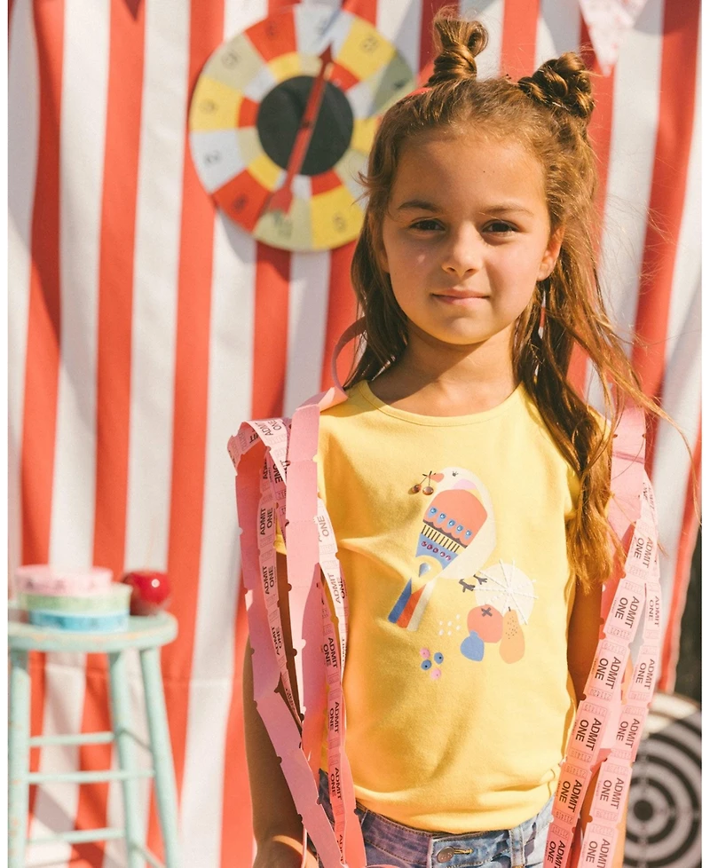 Deux par Deux Toddler Girls Organic Cotton Tee Yellow And Birds - Toddler|Child