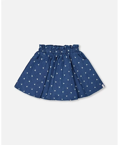 Deux par Deux Big Girls Printed Chambray Skort Navy Blue And White Hearts