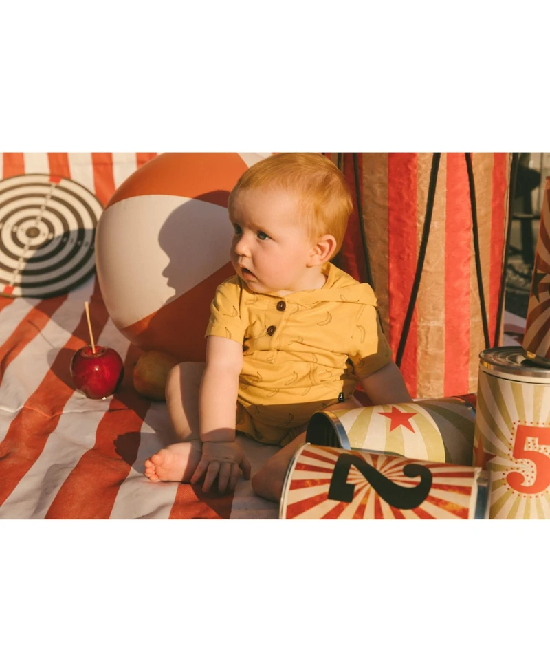 Deux par Deux Baby Boys Printed Organic Cotton Hooded Romper Yellow Bananas