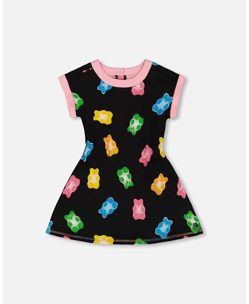 Deux par Deux Big Girls Printed French Terry Dress Black And Multicolored Gummies