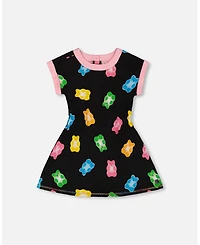 Deux par Deux Big Girls Printed French Terry Dress Black And Multicolored Gummies