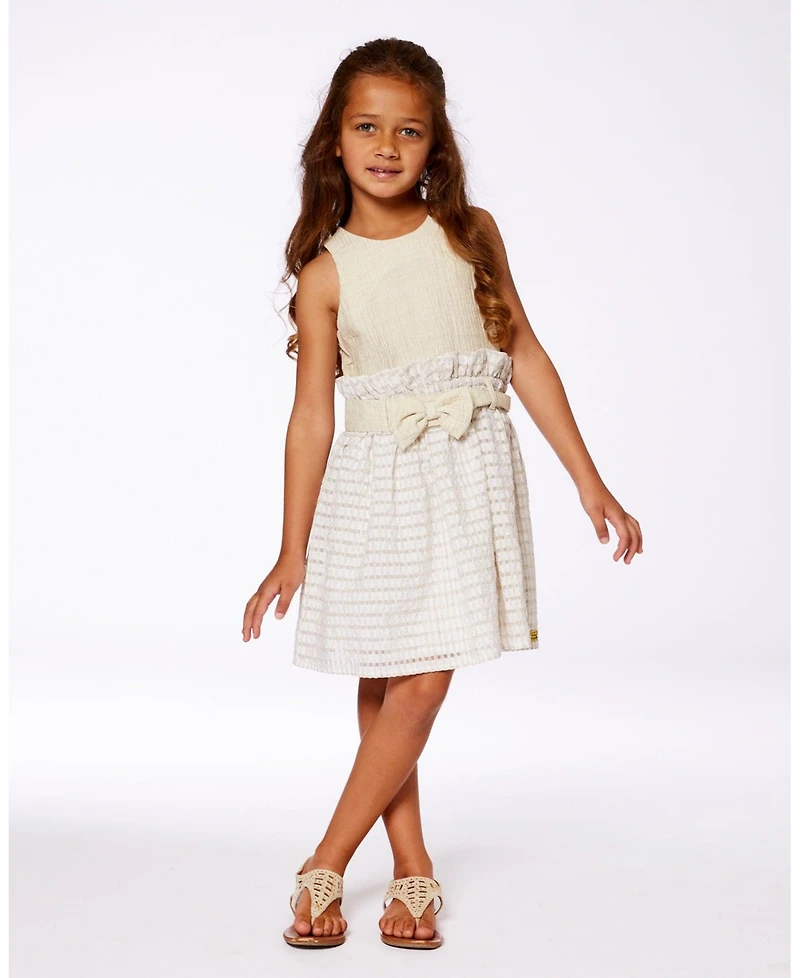 Deux par Deux Big Girls Bi-Material Belted Dress Beiges