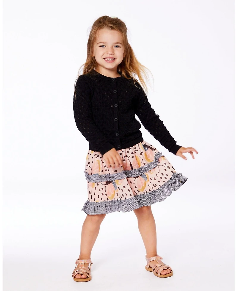 Deux par Big Girls Pointelle Knit Cardigan Sweater Black