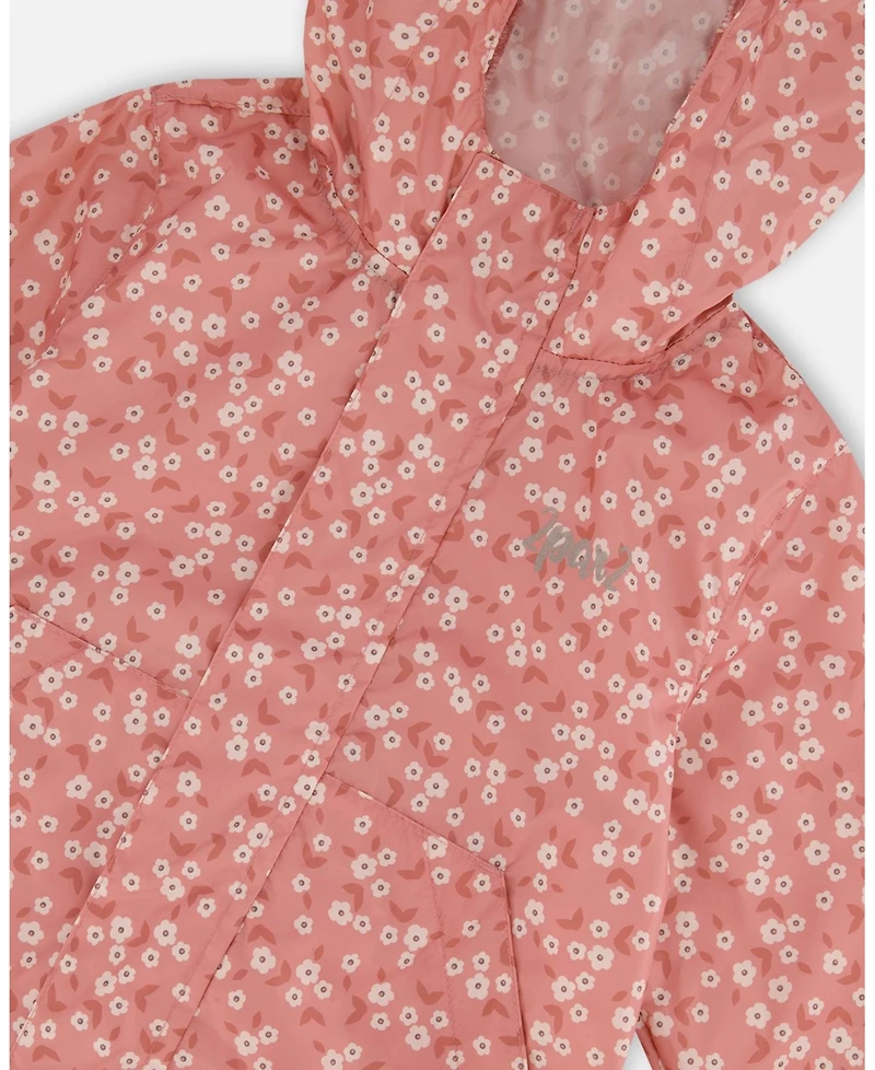 Deux par Deux Girl Printed Packable Windbreaker Small White Flowers On Pale Pink - Toddler|Child