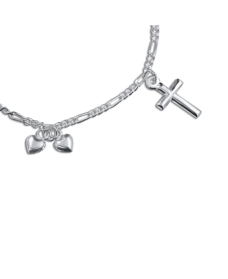 Bling Jewelry Christian Religious Multi Dangling Hearts Cross Charm Bracelet Polished .925 Sterling Silver