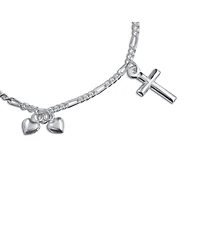 Bling Jewelry Christian Religious Multi Dangling Hearts Cross Charm Bracelet Polished .925 Sterling Silver