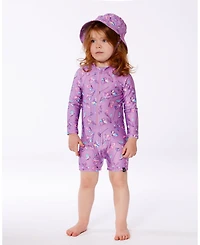 Deux par Toddler Printed Beach Sun Hat Old Mauve And Multicolored Butterflies