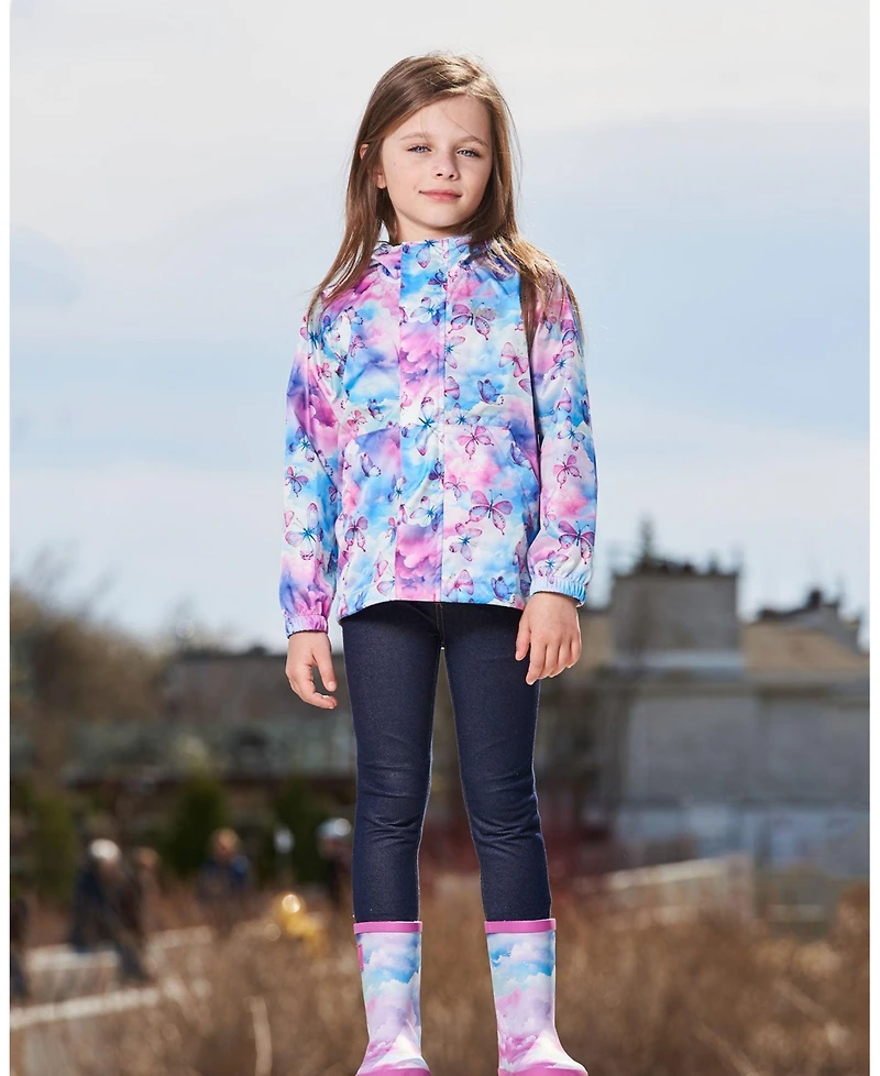 Deux par Girl Printed Packable Windbreaker Butterflies On Multicolored Background - Toddler|Child