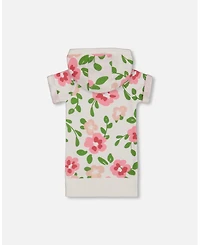 Deux par Deux Big Girls Printed French Terry Hooded Dress Pink Flowers On White Background