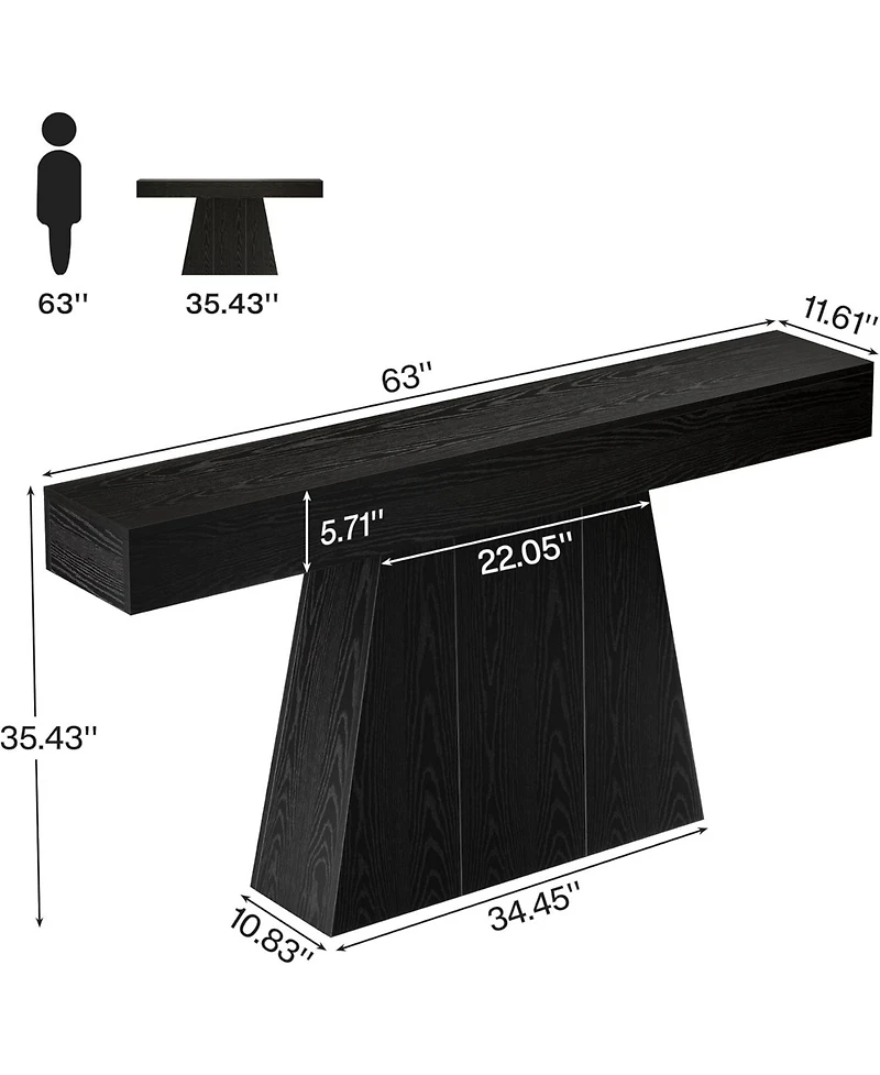 Tribesigns 63" Black Console Table, Farmhouse Entryway Table with Trapezoidal Base, Narrow Long Wood Sofa Table Behind Couch Table for Entrance, Hallw