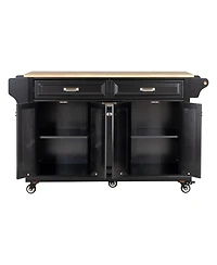 Kitchen Island with Wooden Top and Spacious Storage Options