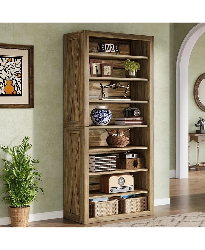 Tribesigns 70.59-Inch Tall Bookshelf, 8-Tier Large Wooden Bookcase with Adjustable Shelves for Living Room, Home Office, Easy Assembly, Rustic Brown