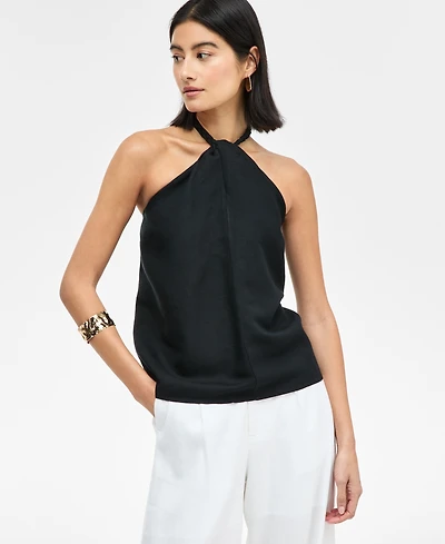 I.n.c. International Concepts Women's Linen-Blend Braided Halter Top
