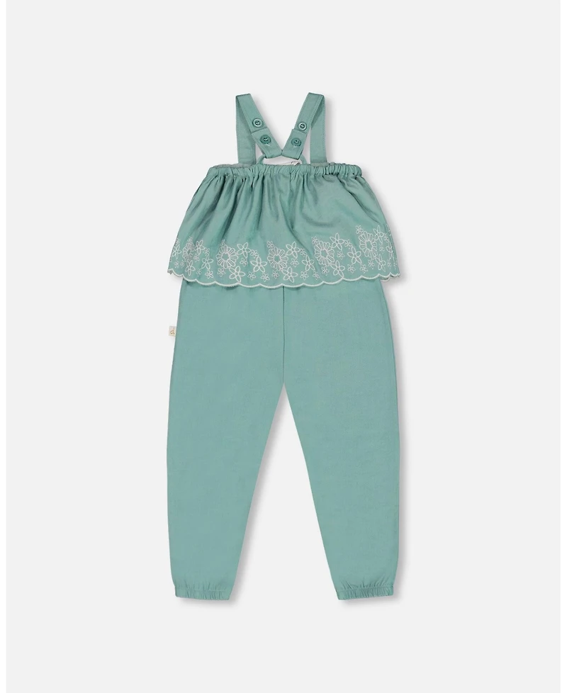 Deux par Toddler Girls Chambray Jumpsuit With Embroidery Light Blue - Toddler|Child
