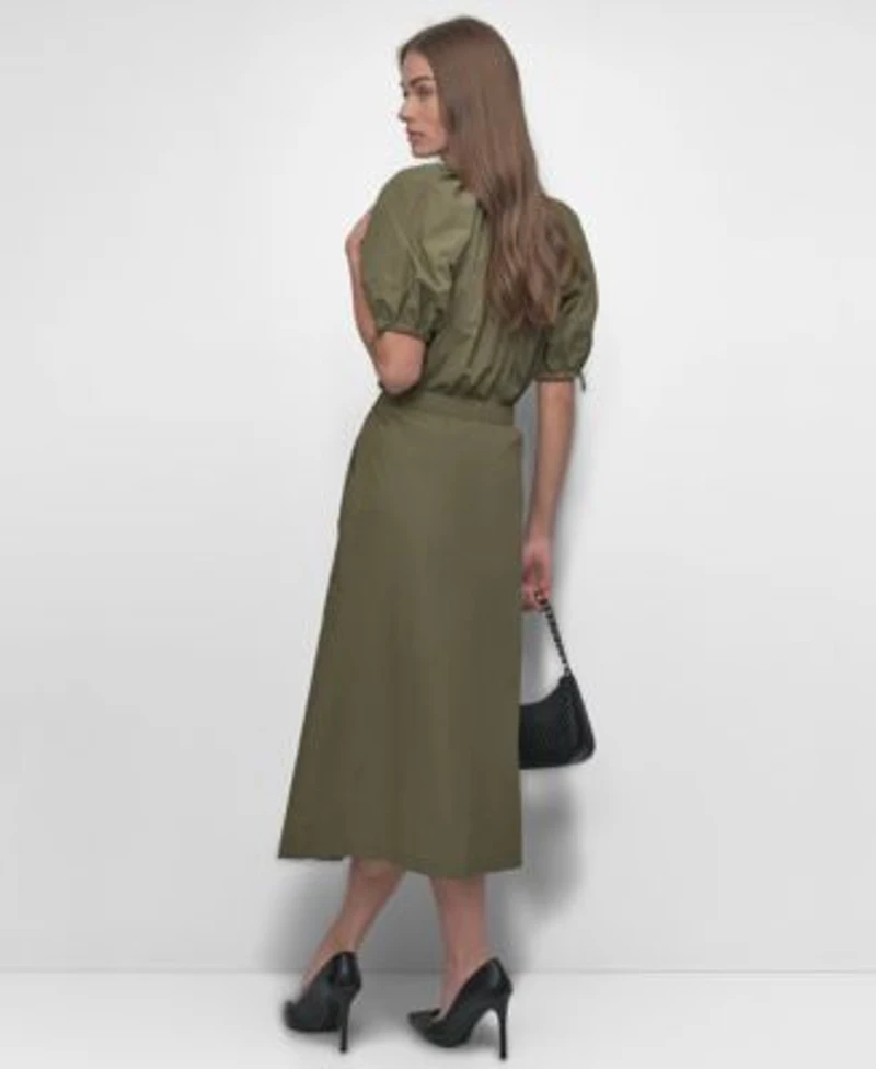 Dkny Womens Bungee Sleeve Top Zip Front Midi Skirt