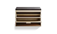 Flip-Drawer Shoe Storage Bench – Rattan Front Cabinet with Cushioned Seat for Entryway or Hallway