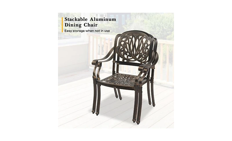Set of 2 Cast Aluminum Patio Dining Chairs, Stackable Outdoor Bistro Chairs with Armrests for Balcony Backyard Garden Deck