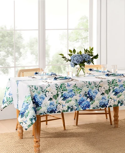 Elrene Hydrangea Bloom Floral Double Border Rectangle Tablecloth, 60" X 144"