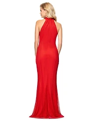 Betsy & Adam Women's Rhinestone Mesh Halter Gown