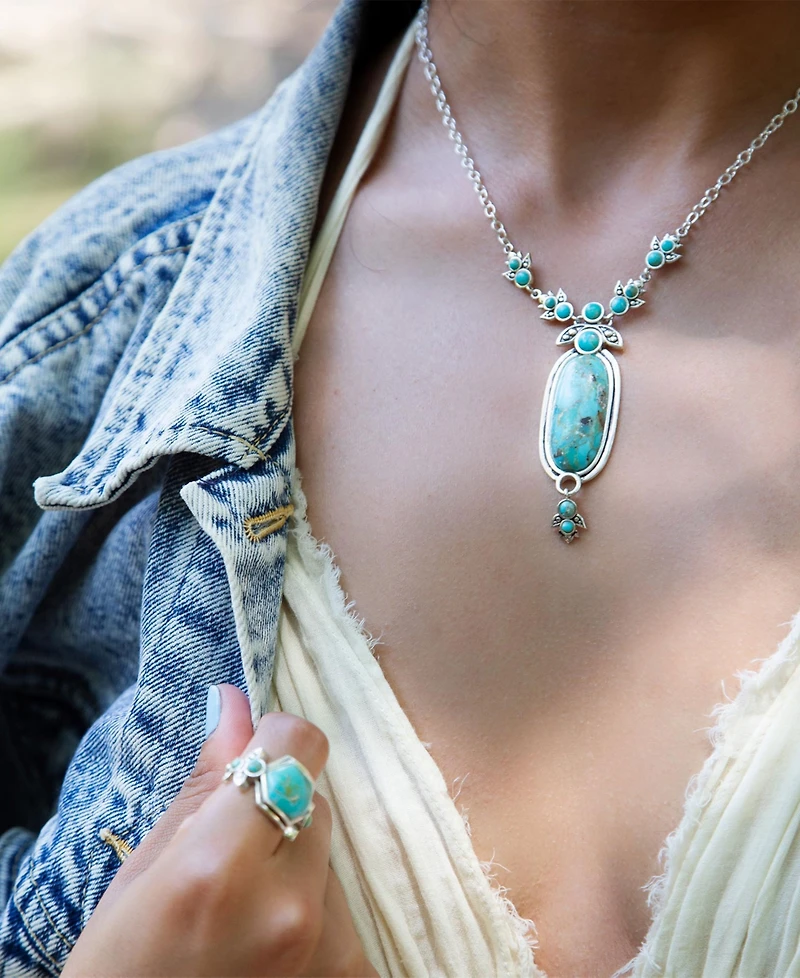 Barse Emile Sterling Silver and Blue Turquoise Abstract Pendant Necklace