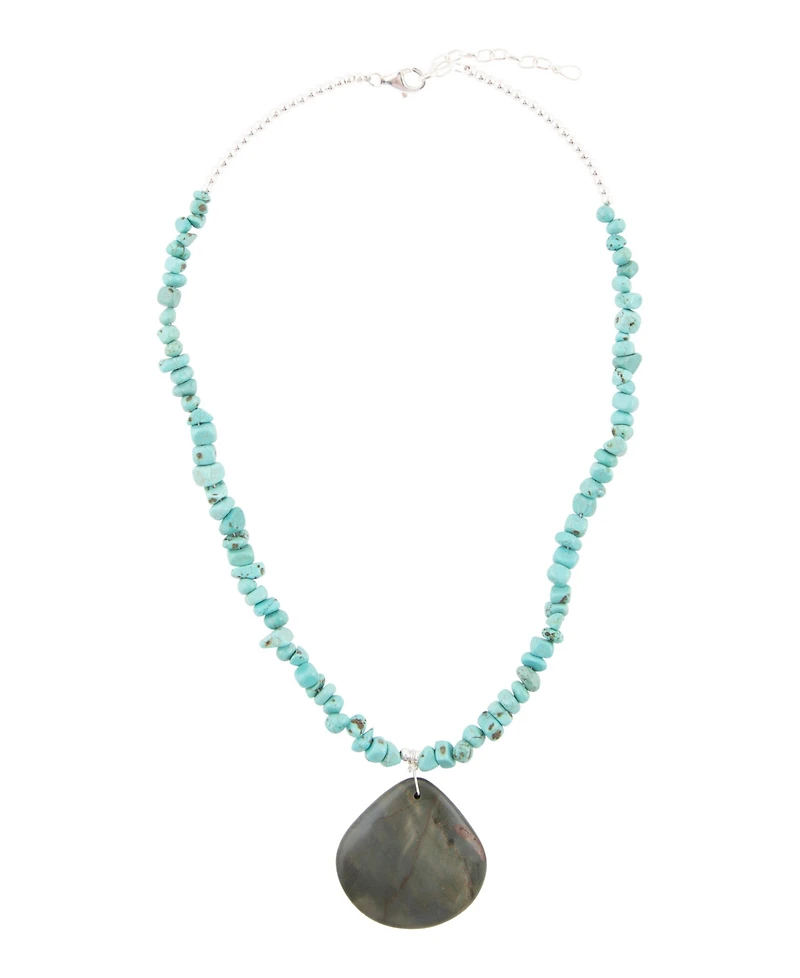 Barse Pueblo Blue Turquoise Magnesite and Jasper Sterling Silver Teardrop Pendant Necklace