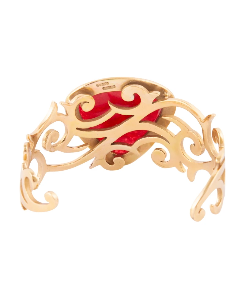 Barse Red Bordeaux Quartz Golden Statement Cuff Bracelet