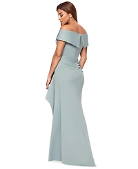Xscape Scuba Off-The-Shoulder Gown