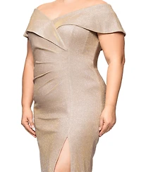 Xscape Plus Size Off-The-Shoulder Glitter Gown