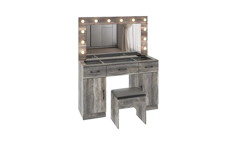 Vanity Desk Set with Large Lighted Mirror and Power Outlet for Convenient Makeup Grooming