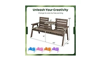 Wooden Bench with Foldable Middle Table for Outdoor Seating and Dining