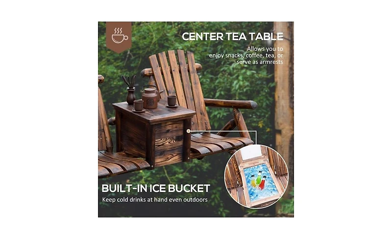 Wooden Chair Loveseat with Inset Ice Bucket Garden chairs/courtyard chairs
