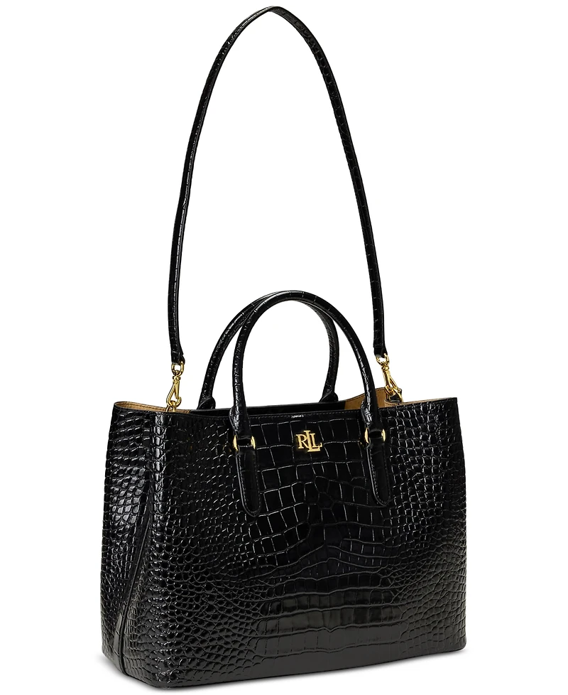 Lauren Ralph Marcy Large Embossed Leather Satchel