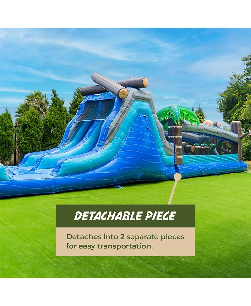 Xjump Commercial Grade 45' Tropical Wet/Dry Obstacle with dual lane slide and deep pool