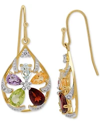 Multi-Gemstone Flower Drop Earrings (3 ct. t.w.) in 14k Gold-Plated Sterling Silver