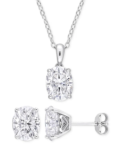 Macy's 2-Pc. Set Moissanite (6 ct. t.w.) Oval Stud Earrings & Pendant 18" Necklace in Sterling Silver