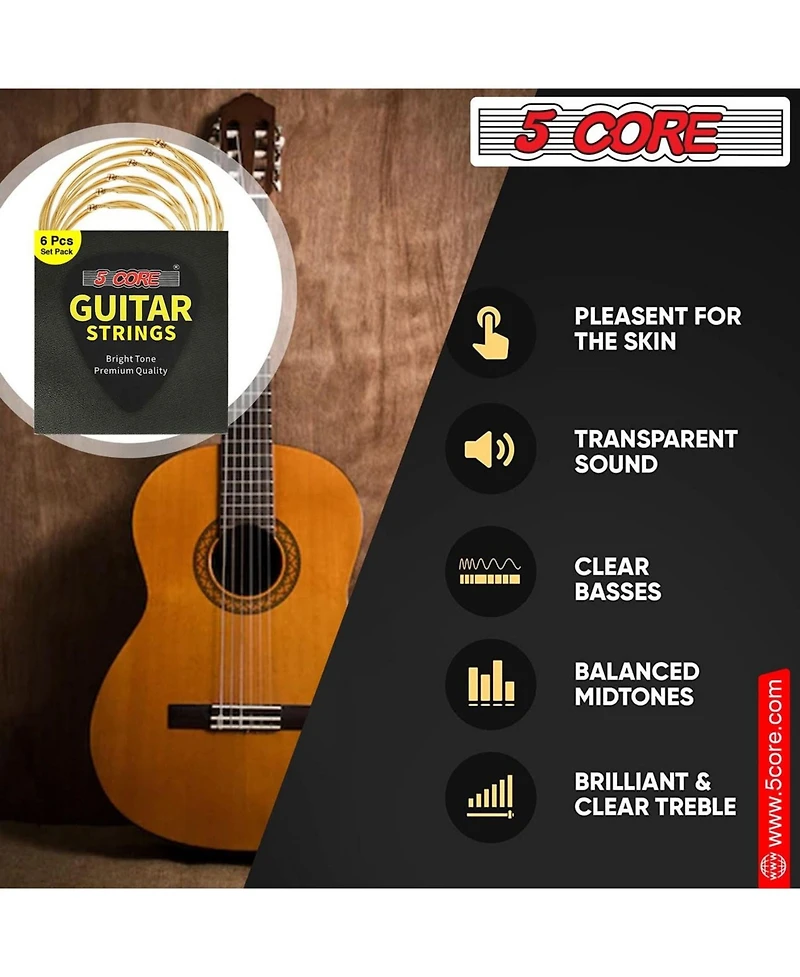 5 Core Guitar Strings • 0.010-0.047 Steel Gauge • w Deep Bright Tone for 6 String Acoustic Guitars - Gs Ac Brss