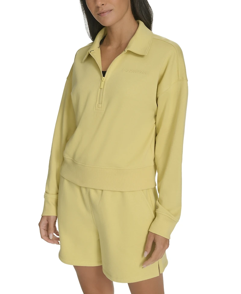 Calvin Klein Women's French Terry Collared Half-Zip Pullover Top
