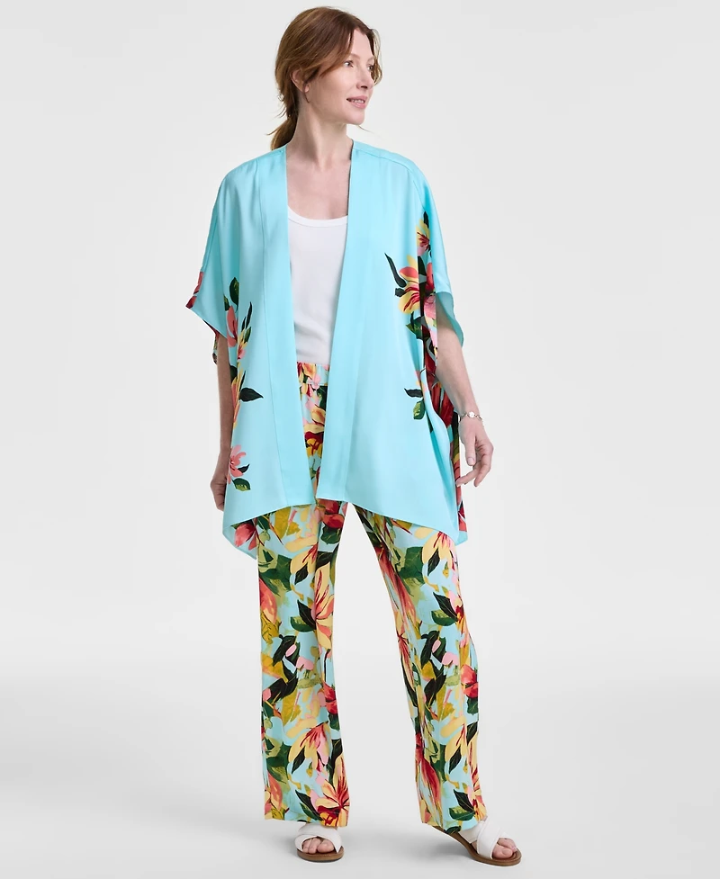 Jm Collection Women's Printed Satin Open-Front Kimono Top, Exclusively at Macy's