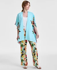 Jm Collection Women's Printed Satin Open-Front Kimono Top, Exclusively at Macy's