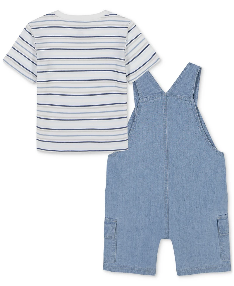 Calvin Klein Baby 2-Pc. Set Striped T-Shirt & Denim Cargo Shortall