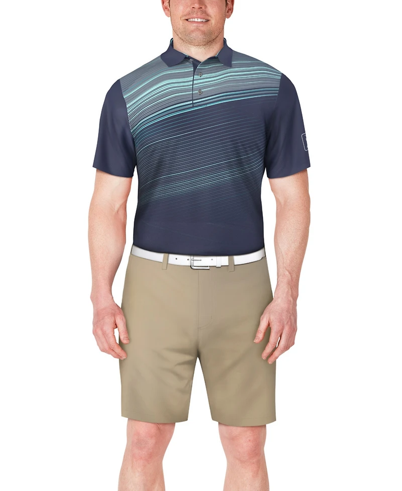 Pga Tour Men's Stripe Print Short Sleeve Golf Polo Shirt