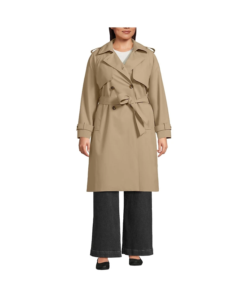 Lands' End Plus Squall Waterproof Modern Trench Raincoat