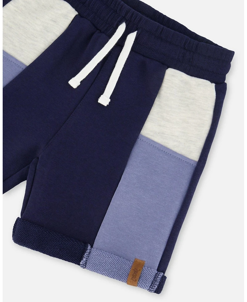 Deux par Deux Toddler Boys French Terry Color Block Short Blue, Navy And Cream - Toddler|Child