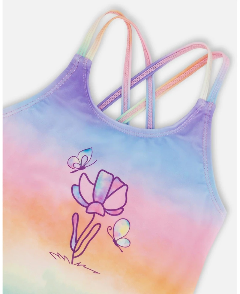 Deux par Girl Printed One-Piece Swimsuit Flowers On Multicolored Background - Toddler|Child