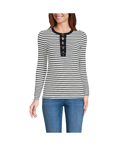 Lands' End Women's Polished Rib Tie Henley Top