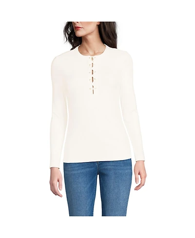 Lands' End Women's Polished Rib Tie Henley Top