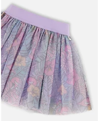 Deux par Deux Toddler Girls Printed Mesh Skirt Lilac Tropical And Pink Flamingos - Toddler|Child