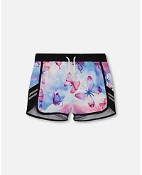 Deux par Girl Printed Athletic Short Pink, Blue And Butterflies - Toddler|Child