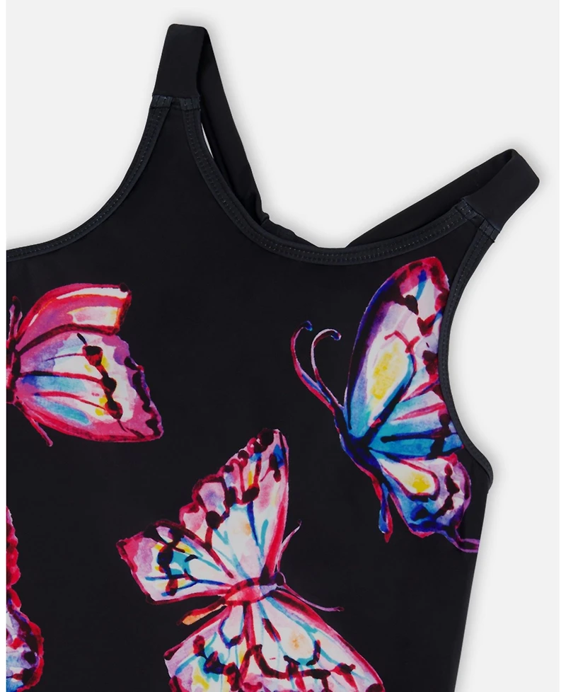 Deux par Girl Printed Beach Dress Black And Multicolored Butterflies - Toddler|Child